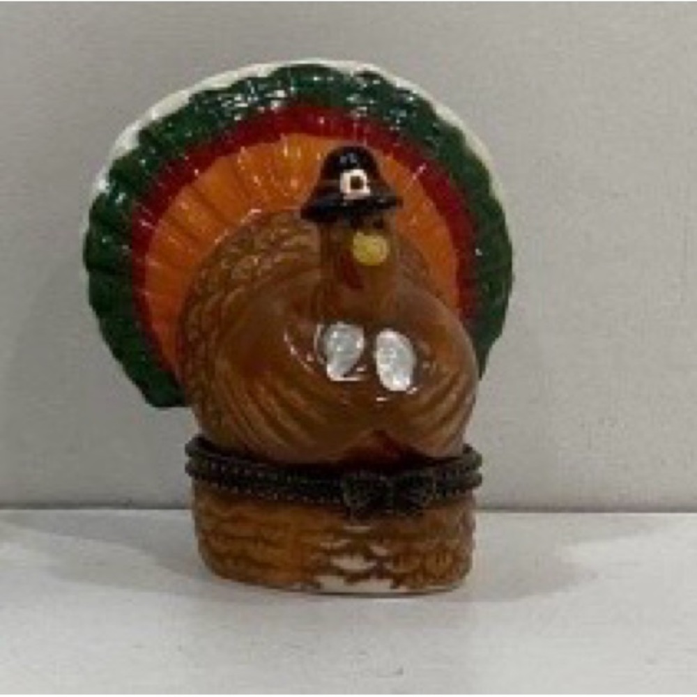 Rare Vintage King Henry Hinged Porcelain Turkey Trinket Box w/Hidden Drumstick